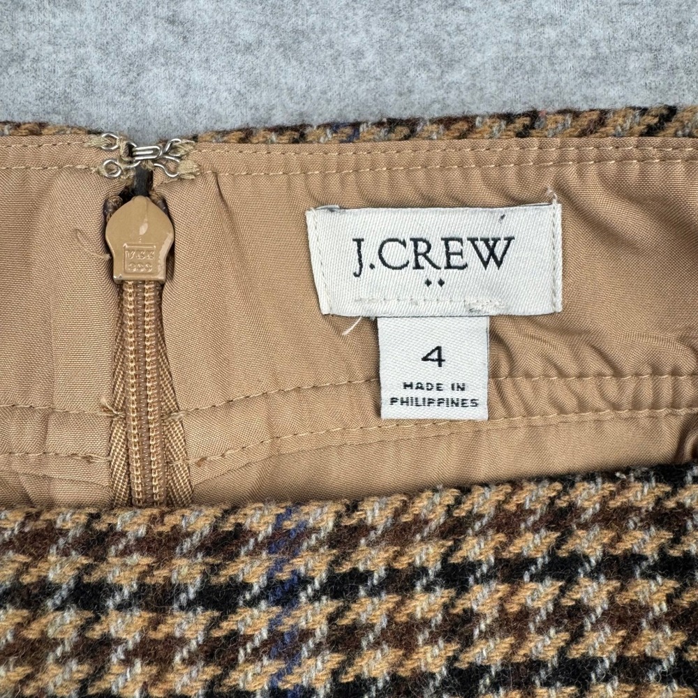 J.Crew Mini Skirt Women 4 Brown Good Houndstooth Wool Blend A-Line Back Zip